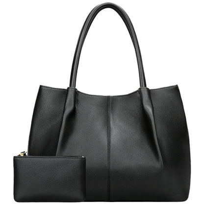 KKXIU Tote Bag for Women Vegan Leather Shoulder Purse Large Capacity Travel Bag (Black)