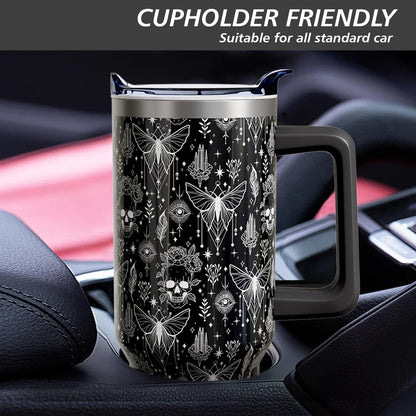 Aokoyi Goth Skull 40oz Tumbler Cup with Handle and Straw, Black Witch Gifts for Women Men, Gothic Holiday Stainless Steel Insulated Water Bottle 1PC