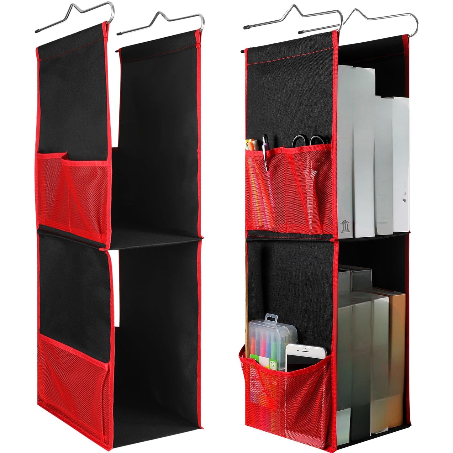 Chapou 1 PC Hanging Locker 2 Layer Shelves Hanging Locker Organizer Accessories for Office School Gym Closet Home Supplies(Red)