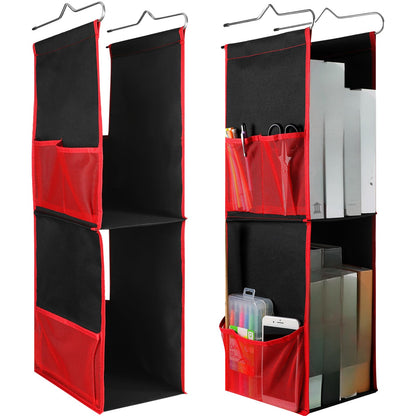 Chapou 1 PC Hanging Locker 2 Layer Shelves Hanging Locker Organizer Accessories for Office School Gym Closet Home Supplies(Red)