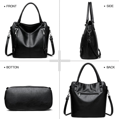 2E-youth Purses for Women Large Tote Women's Handbag Set Faux Leather Hobo Crossbody Bag 4pcs (1A-Black)