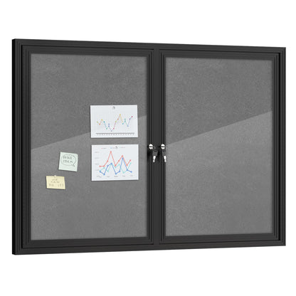 Mifuro 48"x34" Enclosed Bulletin Board, Outdoor Lockable Weather-Resistant Aluminum Cork Noticeboard for School & Office, Black Frame w/Grey Flet