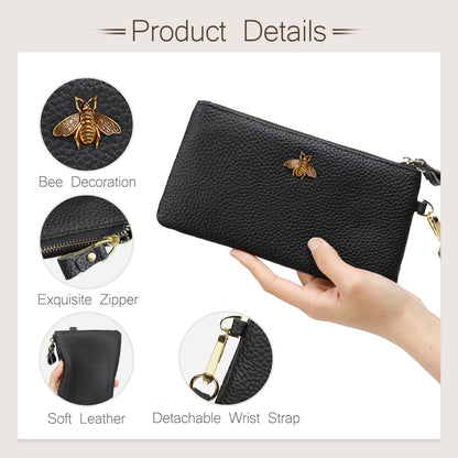 imeetu Women's Wristlet Clutch Purse Leather Cell Phone Wallet Handbag with Wrist Strap (Black)