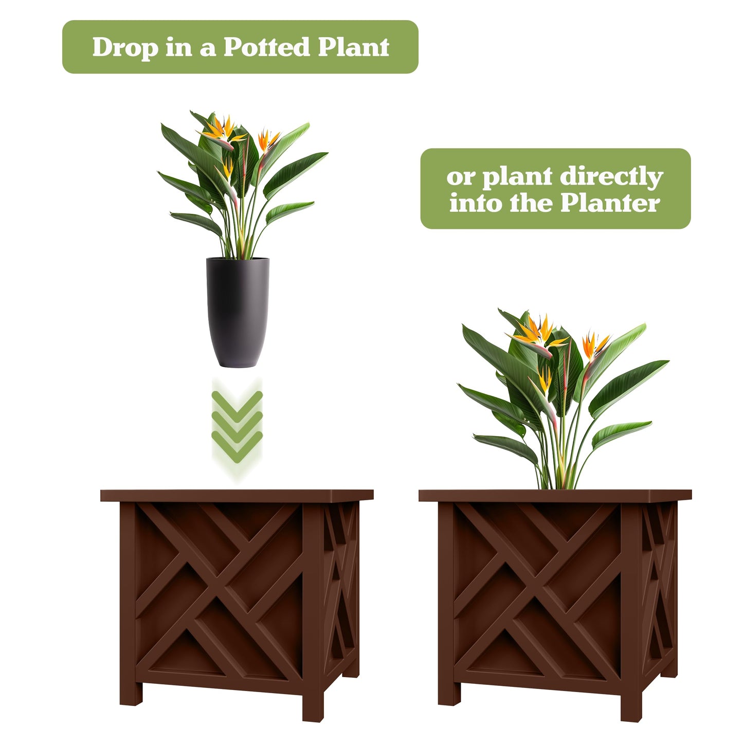Lattice Design Planter Box - 15.5-Inch-Square Decorative Outdoor Flower or Plant Pot - Front Porch, Patio, and Garden Decor by Pure Garden (Brown)