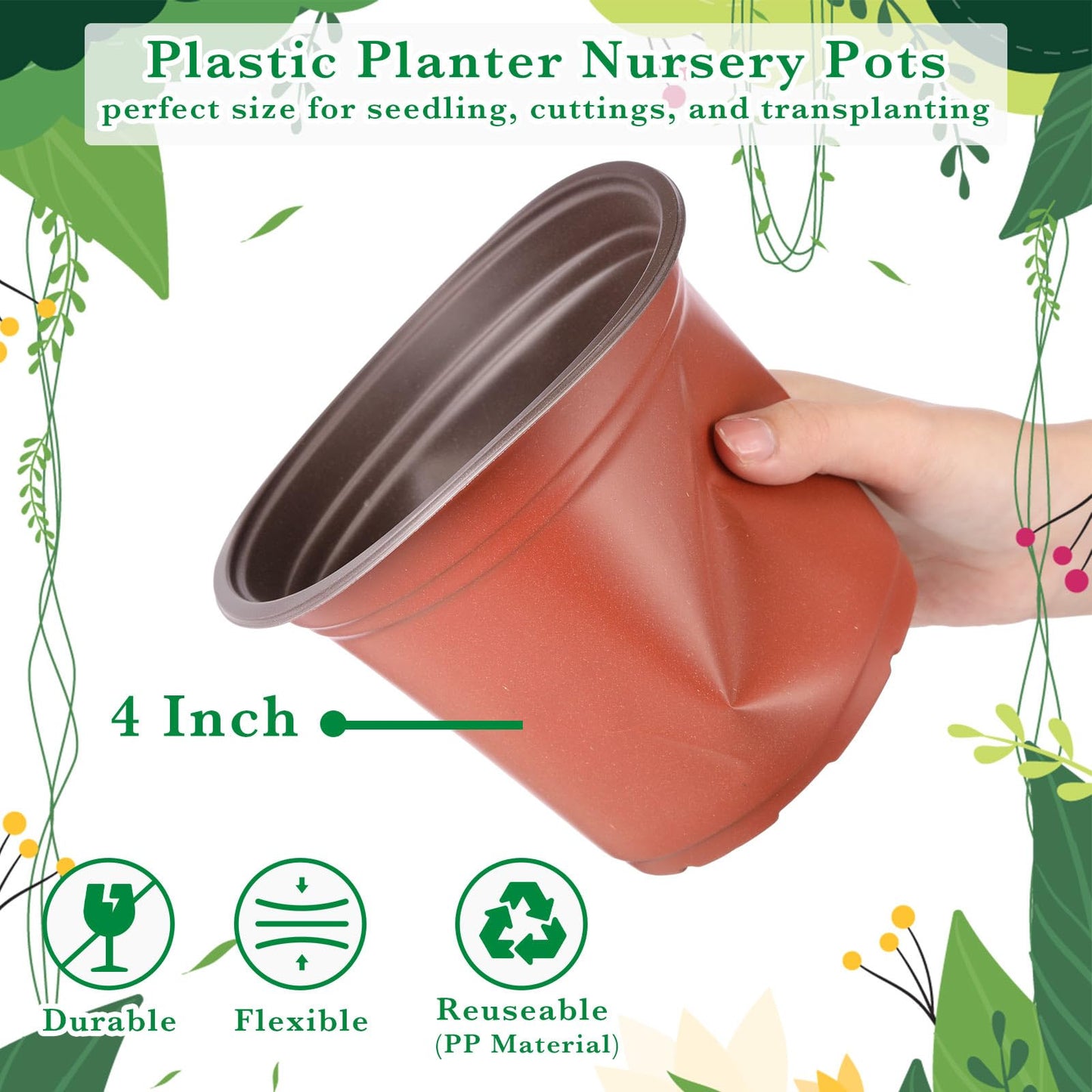 Hushee 1500 Pcs 4 Inch Plastic Plants Nursery Pots Bulk Seed Starting Pots with Drainage Holes Plastic Flower Planting Container Indoor Outdoor for Succulent Transplanting Supplies (Classic)