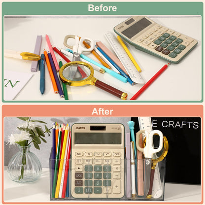 DECYOOL 2Pcs Acrylic Pen Holders with 6 Compartments for Desk Organizer