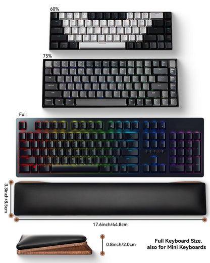 ASFSKY Keyboard Wrist Rest, Ergonomic Memory Foam Wrist Pad with PU Leather & Wooden Base, Non-Slip and Easy-to-Clean Design, Wrist Support for Mechanical Keyboard, Gaming & Office Use (Black)