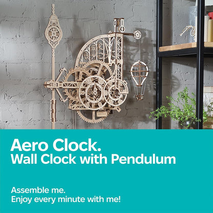 UGEARS Aero Clock Wooden 3D Puzzles for Adults - Mechanical Wooden Model Kits for Adults to Build, Wall Clock 3D Puzzle with Pendulum Model Kit, DIY Miniature Kit Crafts Gift for Fathers Day