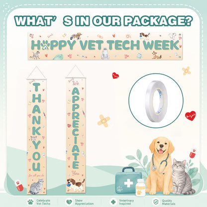 Fanfanwin 3 Pcs Happy Vet Tech Week Banner We Appreciate Thank You Veterinary Technician Week Decorations Orange Green Vet Hospital Staff Party Supplies for Hard Work Nurse Enthusiast