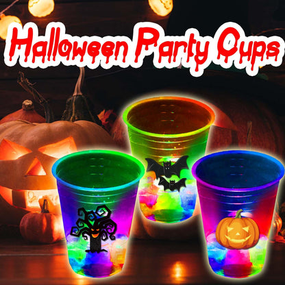 mishunyus 40 Pcs Glow in The Dark Halloween Party Cups - Pumpkin Bat Ghost Theme, Plastic Drinkware for Adults Party Supplies