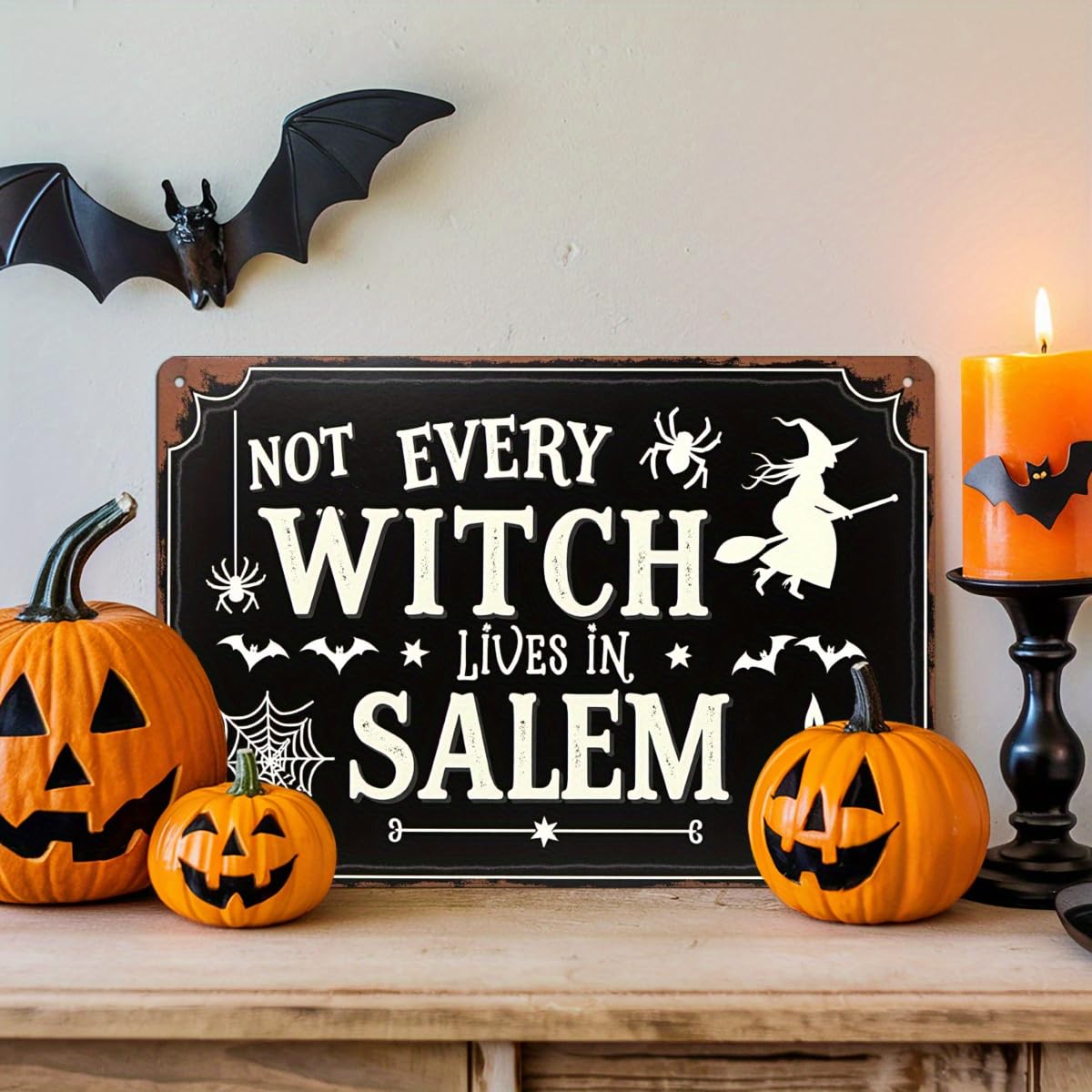 Not Every Witch Lives in Salem Halloween Retro Metal Tin Sign Wall Art Decor for Home Farmhouse Halloween Party Indoor Outdoor 8x12 Inch