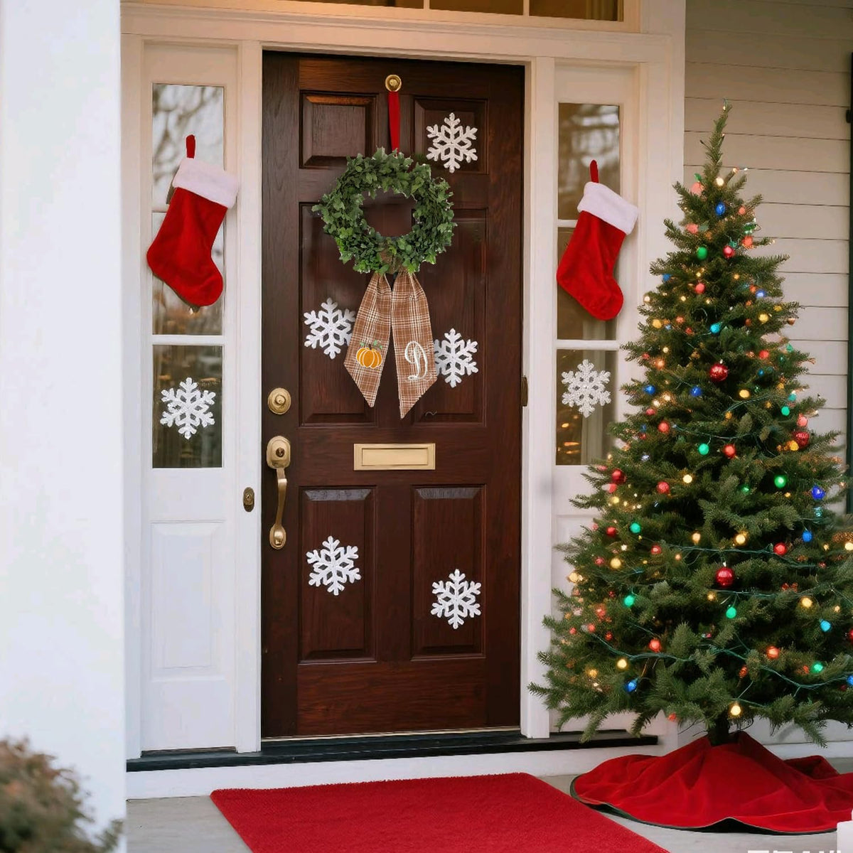 Autumn Door Wreath Sash Embroidered with White Letters and Pumpkins On A Plaid Wreath Sash Ideal for Housewarming Gifts, Autumn Thanksgiving, Halloween, and Christmas Porch Decorations -T