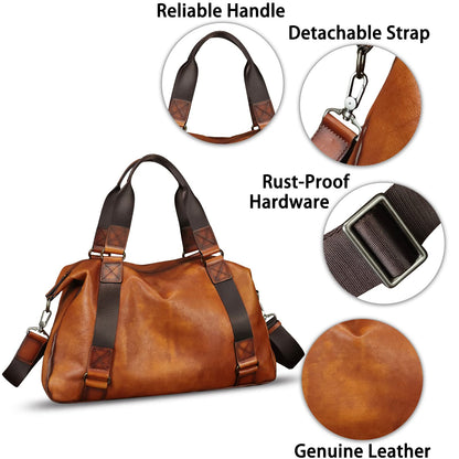 Genuine Leather Messenger Bag for Men Top Handle Handbag Crossbody Sling Laptop Bag Vintage Travel Business Briefcase (Brown)