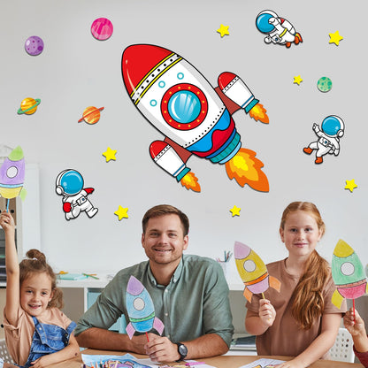 55In Large Outer Space Bulletin Board Set Rocket Ship Cutout Classroom Decorations for Teachers Astronaut Planet Cutouts Galaxy Back to School Supplies Welcome Sign for Preschool Chalkboard Door Decor