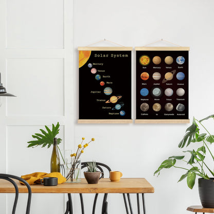 BCUANGD Space Wall Decor - Solar System Astronomy Poster Hanger with Wood Frames Set of 2, Kids Boys Educational Learning Wall Hanging Canvas Decor for Kids Room Home Playroom, 12x16 Inches