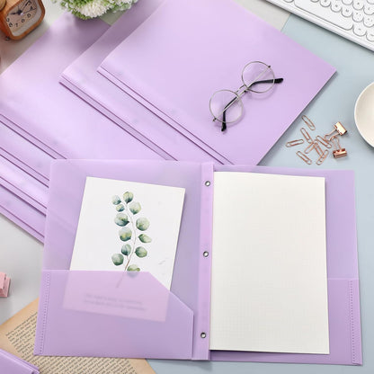 Patelai 48 Pcs Plastic Folders with 2 Pockets and 3 Prongs Home Folders with Card Slot Letter Size Heavy Duty Report Covers for Back to School(Purple,Classic)