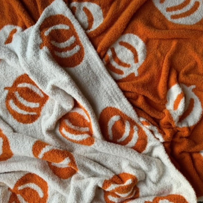 Large 58"x75" Pumpkin Throw Blanket Microfiber Super Soft Fluffy Fuzzy Plush Fall Halloween Reversible Blanket Baby Kids Adults | Modern Pumpkin Print | Adults