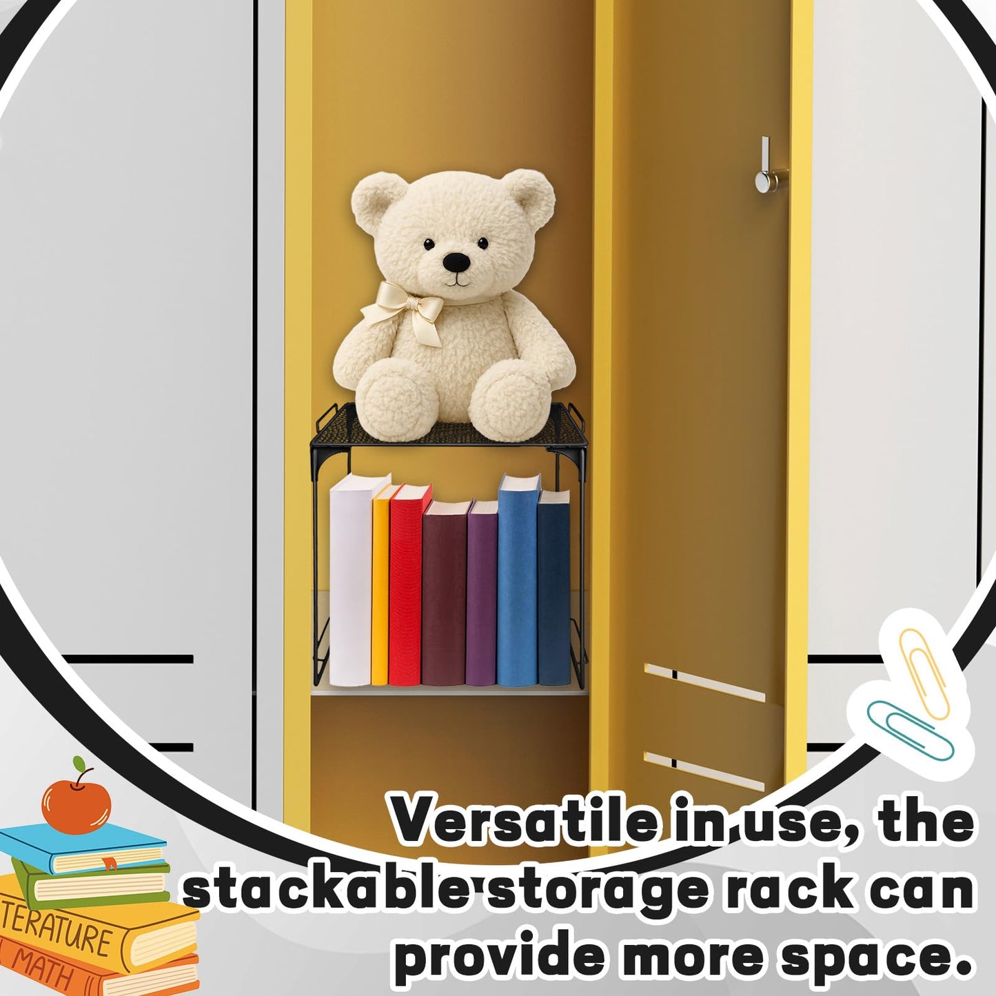 Noxglory Locker Organizer Shelf Black Stackable Extra Locker Shelf Storage Cabinet Accessories for Back to School Office Home Gym Supplies