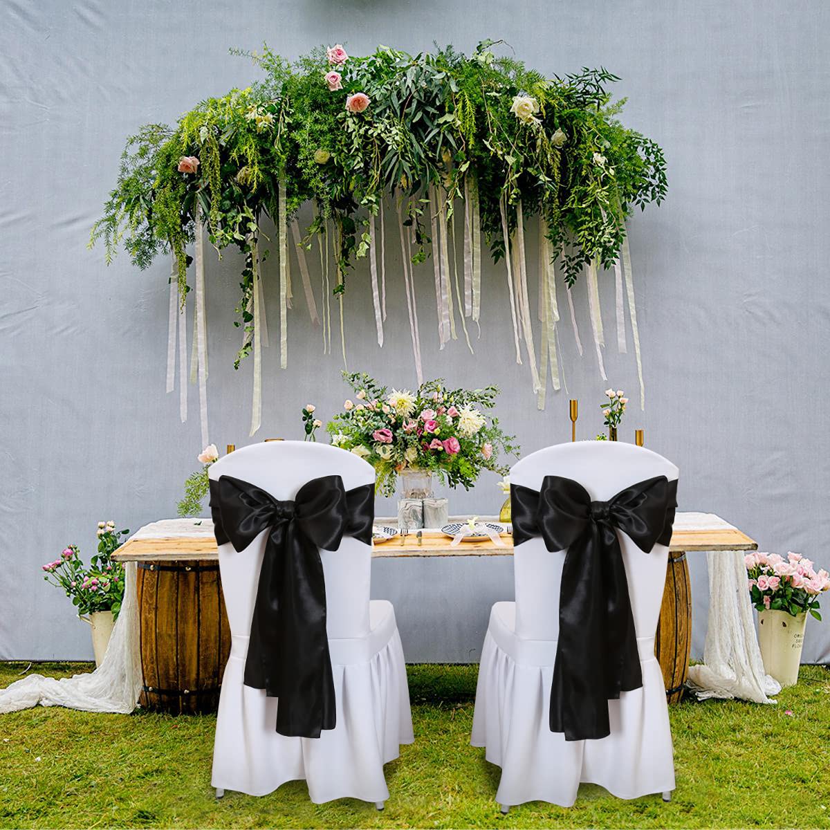 5 Pack Black Table Runners 12 x 108 Inches Long Smooth Silk Satin Table Runner for Party Wedding Birthday Banquet Decoration