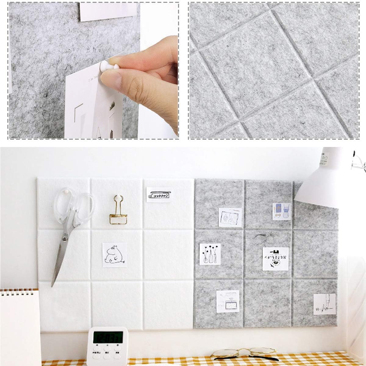 Uoisaiko Large Cork Board Felt Board Tiles for Walls with 30 Push Pins, 11.8"x11.8" Pack of 6 Pin Board Notice Boards for Home Office Kitchen, Bulletin Board Wall Tiles for Photos Memos