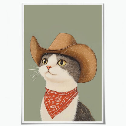 Nursery Poster Cute Animal Picture Funny Animal Wall Art Vintage Cowboy Cat Wall Art 16x24Inch Unframed Whimsical Cowboy Cat Pet Portrait Poster for BedRoom Living Room Boy Girl Kid Children's Bedroom