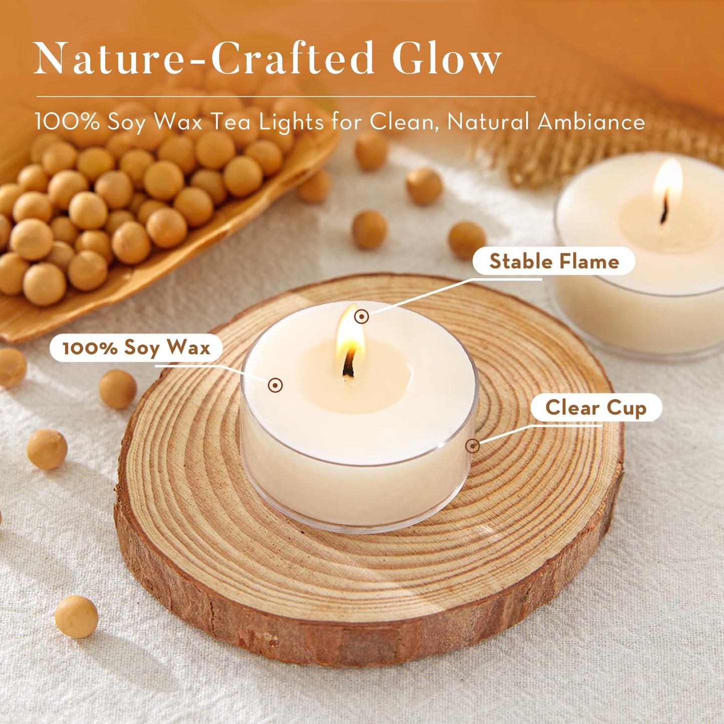 Hypmis Unscented Soy Tea Lights Candles 50 Pack Bulk, 4 Hours Long Burning White Tea Lights,Non-Paraffin, Smokeless, Mini Tealight Votive Candles for Wedding, Table Centerpiece, Christmas Lights