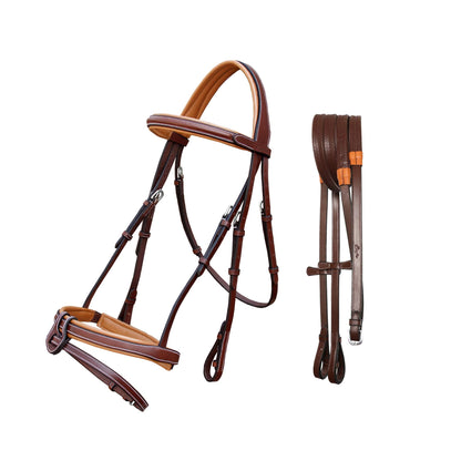 Exion Comfort Soft Lined Snaffle Hunter Jumping Bridle with Detachable Flash & Rubber Reins | Anatomical English Bridle for Horses (Oak Brown, Cob)