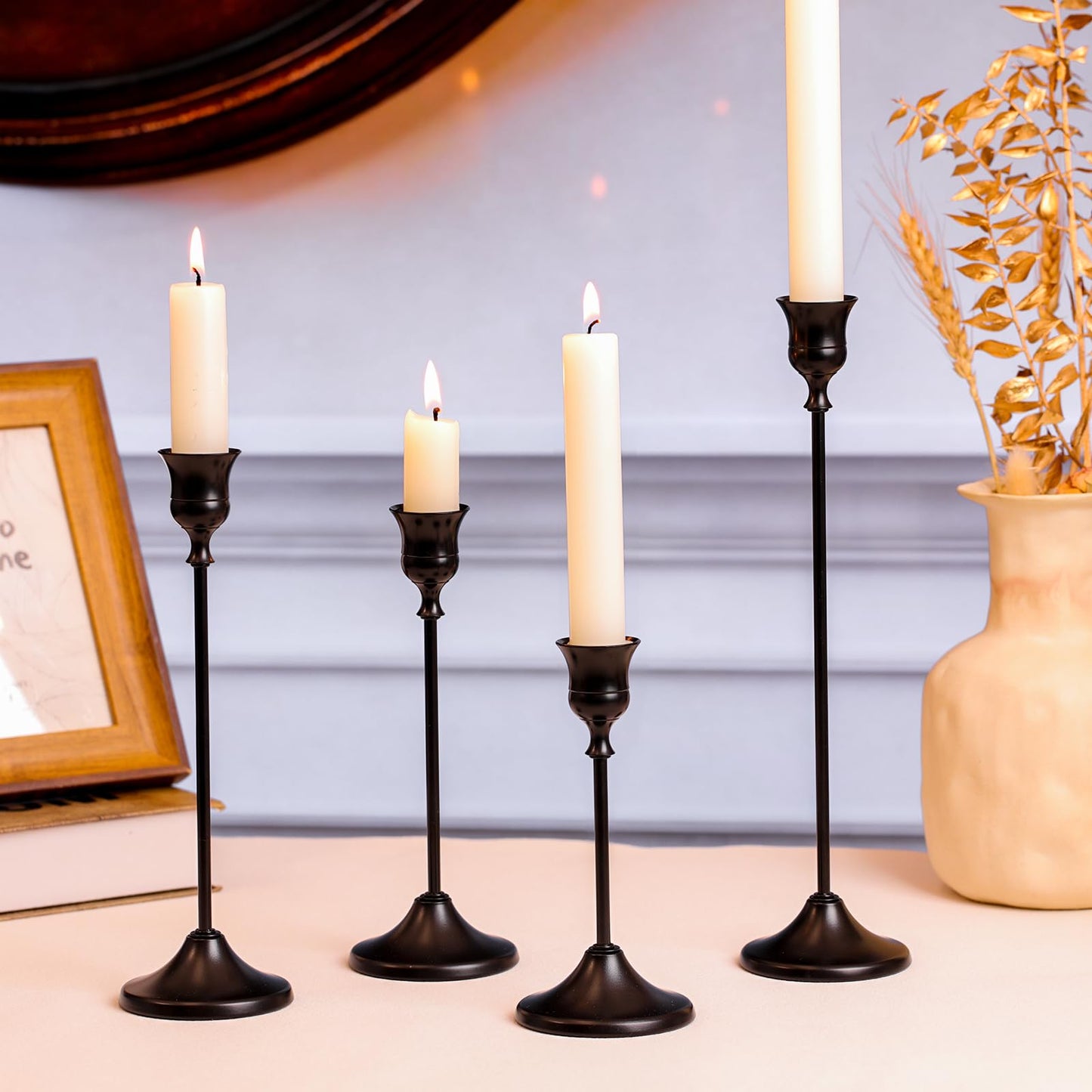 Sunnyfuture Candlestick Holders, 12PCS Taper Candle Holder for Candlesticks, Black Candle Holders for Table Centerpiece, Wedding, Party
