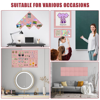 Large Cork Board Alternative 48" X 36" Bulletin Board - 12 Pack Removable Felt Wall Tiles with 30 pushpins, Large Cork Boards for Walls Cork Board for Office Pin Board Tack Board - Pink