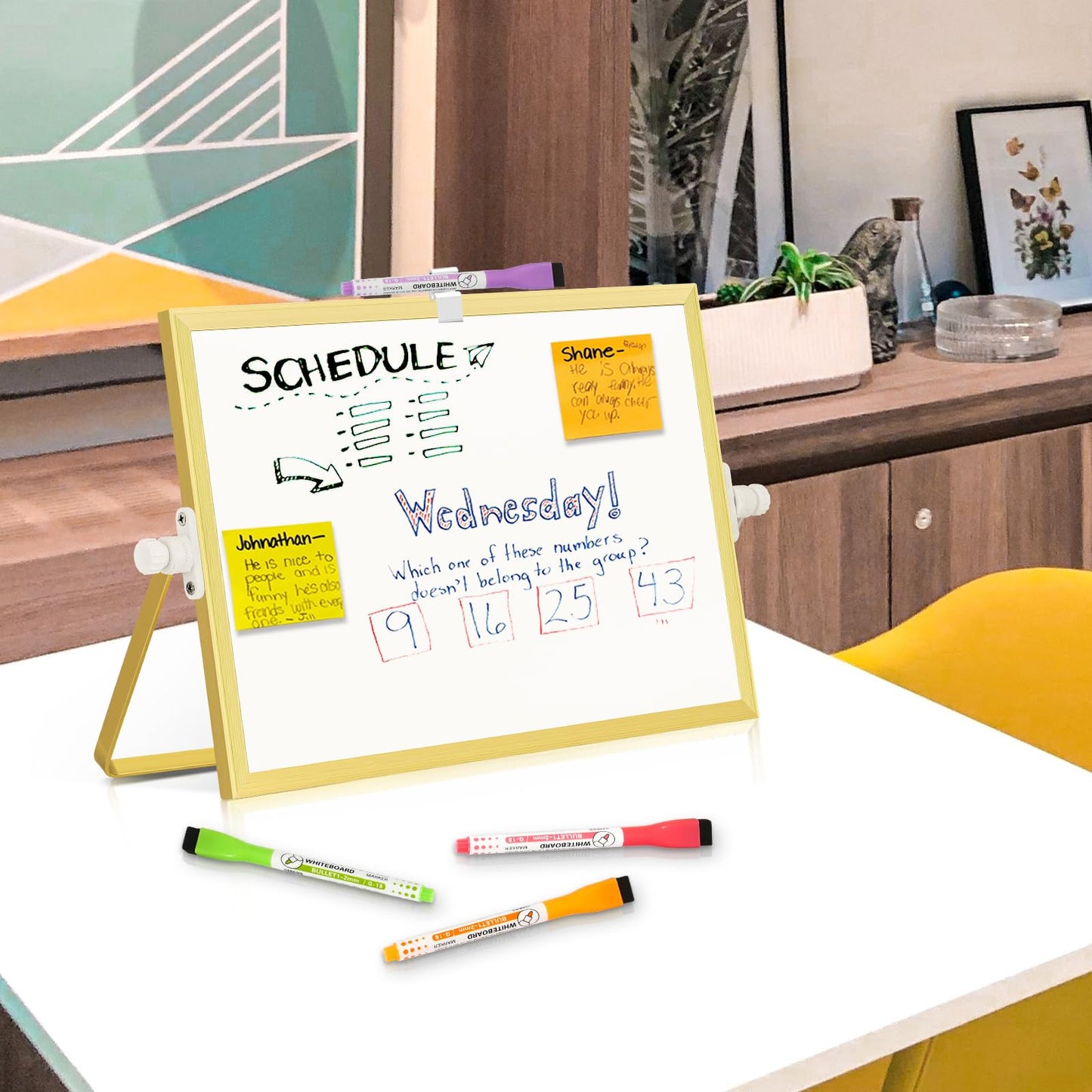 AMUSIGHT Magnetic Dry Erase White Board, 12" x 8" Double-Sided Golden Aluminum Frame Desktop Whiteboard with Stand, Portable Small Whiteboard Set for Drawing, Office, Home, School
