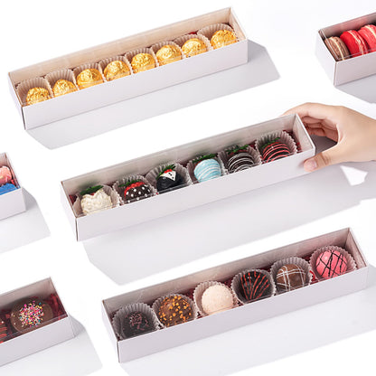 SLShePack 20Pack 12x2.25x2 Inches Chocolate Covered Strawberries Boxes for 6, Macaron boxes for 12, Long Box for Cocoa Bombs,Cookies,Truffle,Cake Ball
