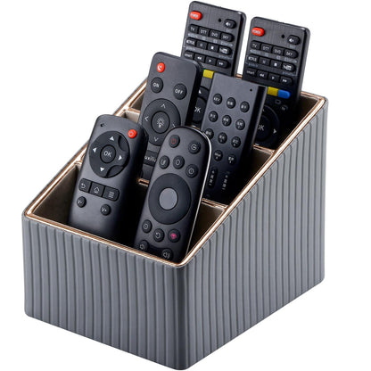 KINGFOM 3 Slot PU Leather Remote Controller Holder, Home Sundries Storage Box, TV Guide/Mail/CD Organizer/Caddy/Holder with Free Cable Desk Organizer (Grey)