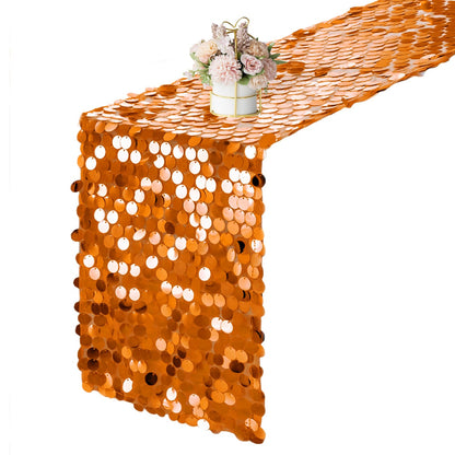 Yblut 12 x 108 Inch Orange Sequin Table Runner Glitter Rectangle Big Sequin Table Runner for Wedding Party Birthday Christmas Halloween Decoration (1 Pack)
