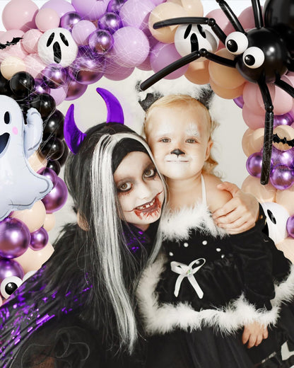 Halloween Balloon Arch Kit, OTLGEUA 127Pcs Pink Halloween Party Decorations Include Black Pink White Purple Balloons Garland, Spider Web, Bats, Ghost Foil Balloon