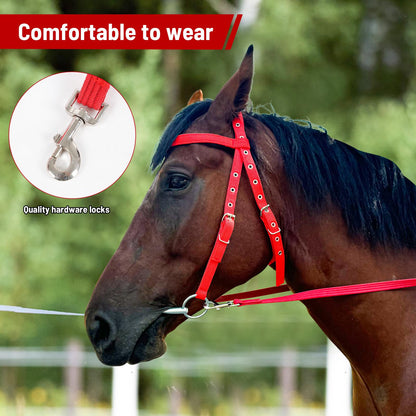 BIGANTTOW Adjustable Horse Bridle with Stainless Steel Bit, Black Nylon Headstall with Reins, Horse Bridles with Bit Non-Slip Design (Blue, L)