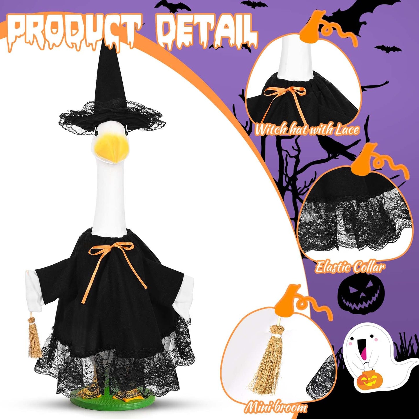 JcHrmers Witch Goose Outfit 23" Halloween Goose Clothes and Witch Hat for Cement Goose Statue Yard Lawn Decor