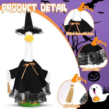 JcHrmers Witch Goose Outfit 23" Halloween Goose Clothes and Witch Hat for Cement Goose Statue Yard Lawn Decor