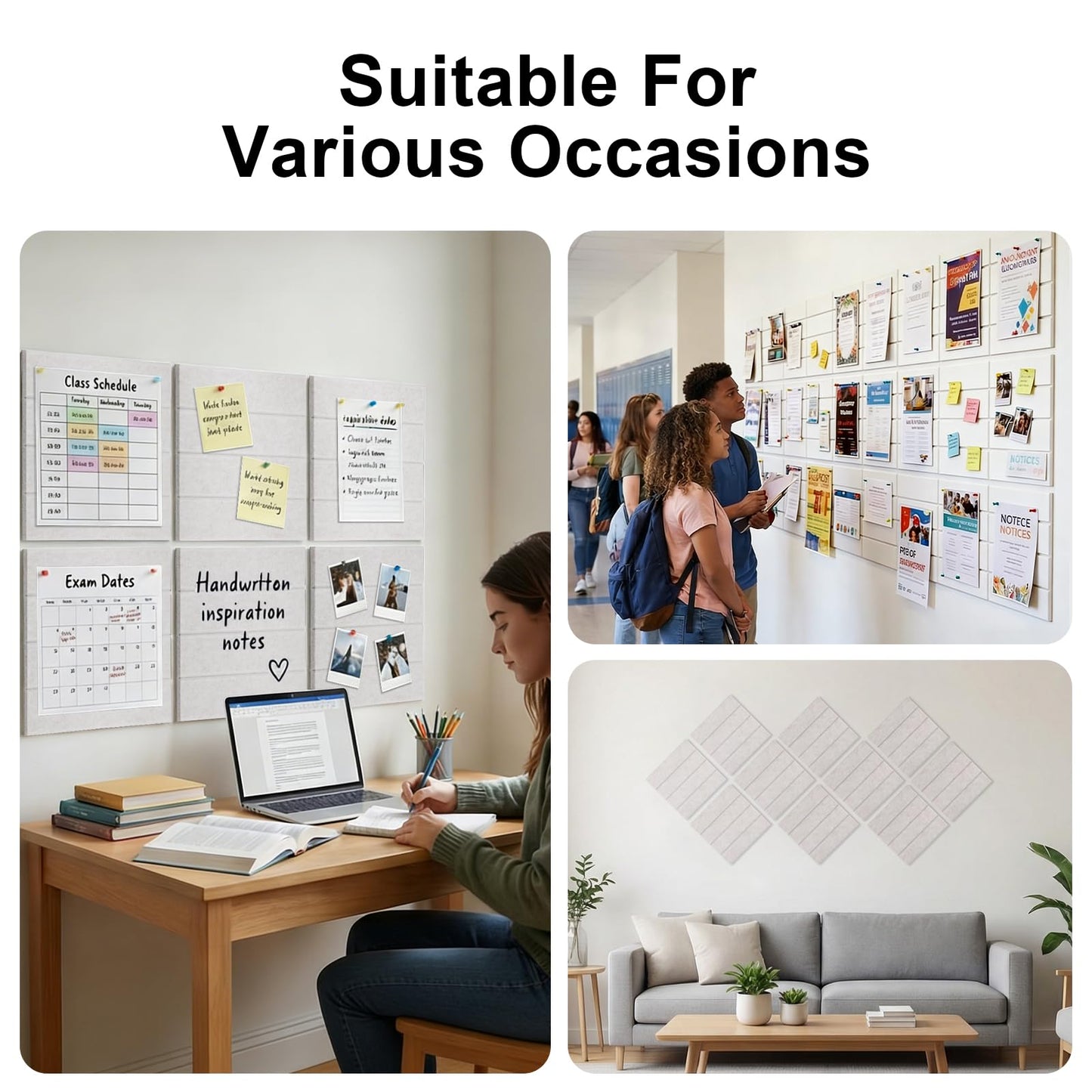 Acrridi Large Felt Bulletin Board with Self-Adhesive, 48" x 36" Cork Board Alternative, 12 Pack with 36 Pushpins for Wall Home Office Decor, Camel