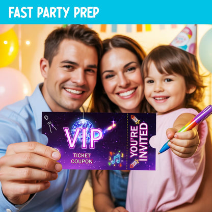 Doguiei Neon Vip Birthday Party Invitations, Purple VIP Invitations Card for Boys Girls (30 Cards & 30 Envelopes)