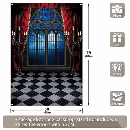 Swepuck 5x7ft Gothic Vampire Medieval Castle Backdrop Halloween Window Moon Bats Photography Background Dress-up Party Decorations Photo Booth Banner