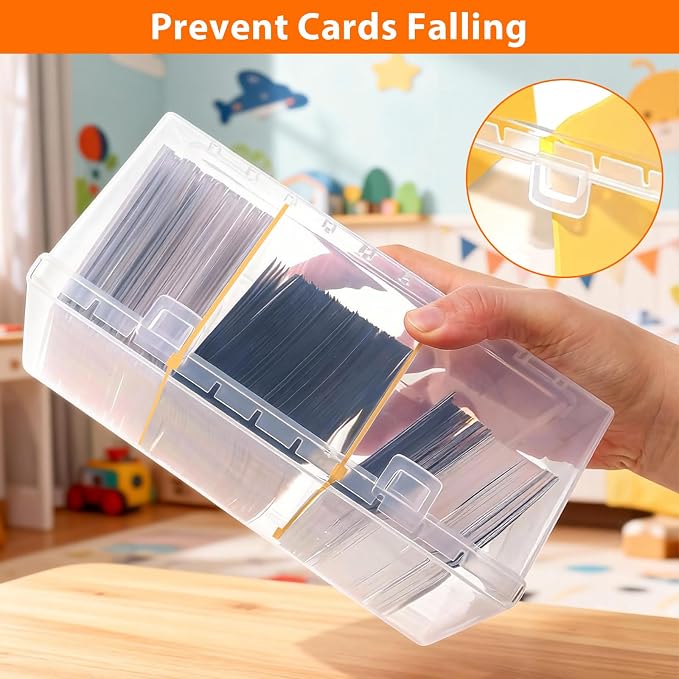 SAMYUCHO Trading Card Storage Box with 2 Dividers for 500 Sports Cards, Plastic Bulk Display Holder Collection Organizer Cases Container Fit for Baseball Football Playing Magic Cards 1 Pcs