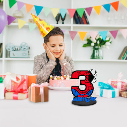 Spider Theme 3th Birthday Decoration – Wooden Number 3 Table Sign for Party, Spider Web Design Centerpiece for Birthday, Halloween Party, or Photo Shoot