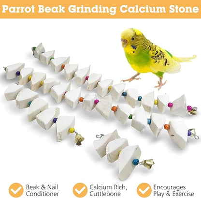 BNOSDM Bird Toys with Cuttlebone 4 Pack Hanging Cuttle Bone Chew Toys Natural Bird Beak Grinding Stone Parakeet Calcium Toys Bird Cage Accessories for Budgies Cockatiels Lovebirds Conures Parrots (12)