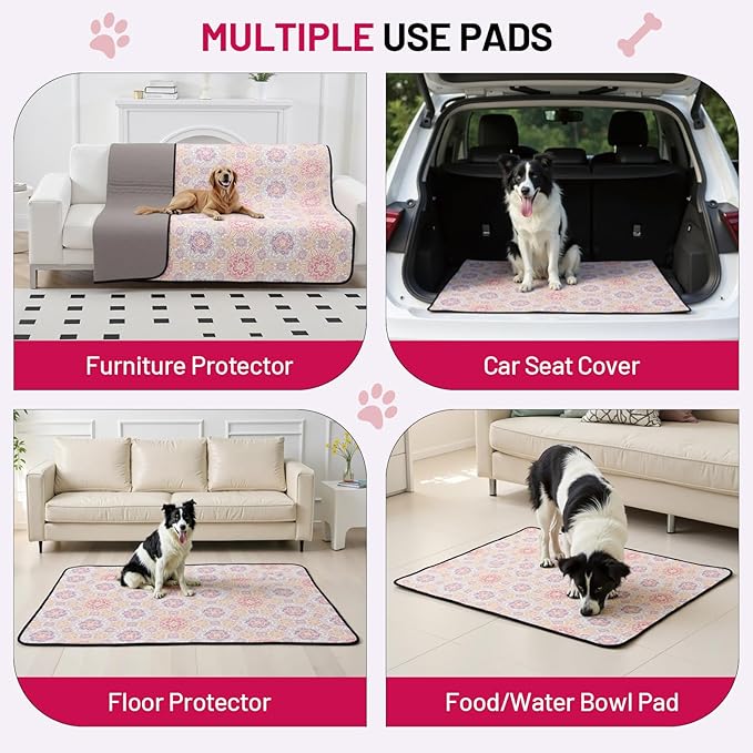Washable Dog Pee Pads - Absorbent Reusable Puppy Training Pads, Waterproof Leak - Proof & Non - Slip for Crate Whelping Potty Training 48x48 (Pack of 2)