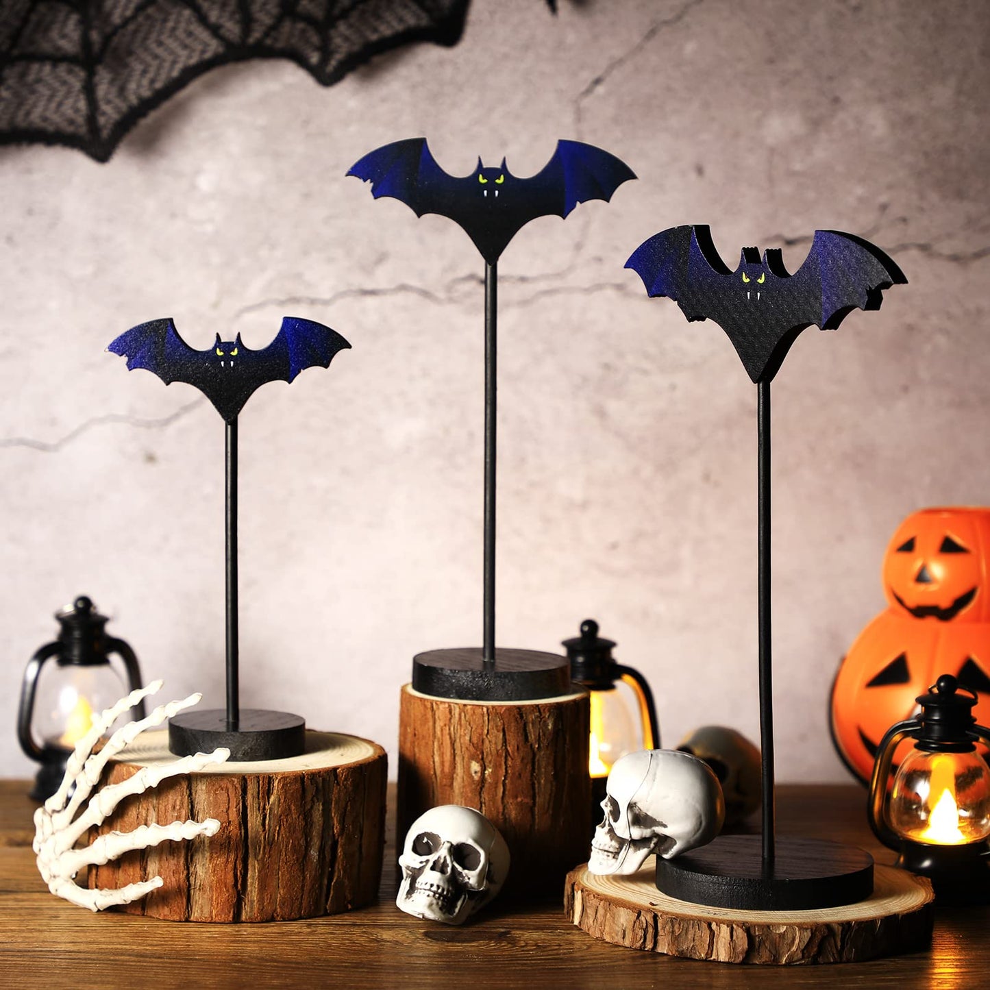 BBTO 3 Pieces Tall Standing Bat Decor Halloween Tiered Tray Decor Set Halloween Bats Wood Sign for Home Farmhouse, 3 Sizes(Bat)