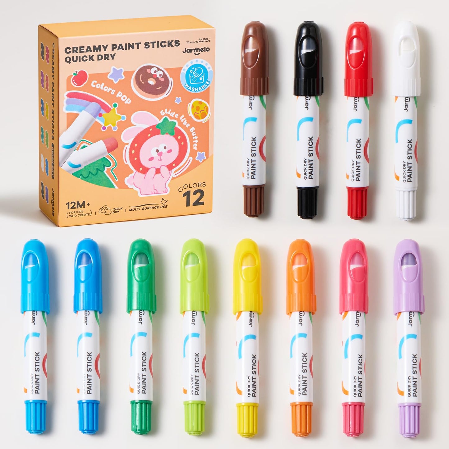 Tempera Paint Sticks, 12 Colors Jumbo Paint Sticks for Kids, Washable, Quick Drying, Non-Toxic, Toddler Art Supplies for Paper Stone Wood Canvas, Easter Gifts for Kids