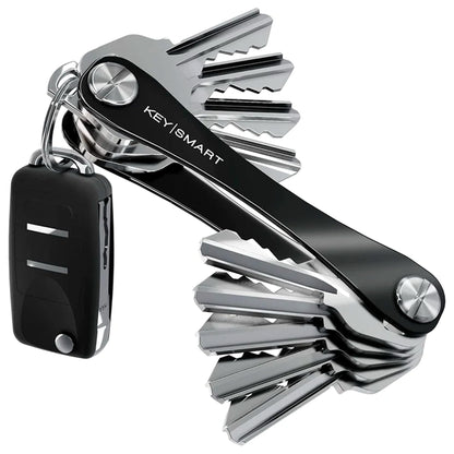 KeySmart Original Key Holder - Compact Key Organizer for Key Chain, Minimalist Clutter-Free EDC Keychains Key Ring, Black, 8 Keys