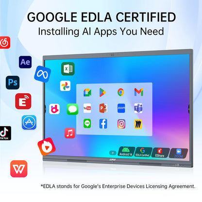 JAV 86 Inch Smart Board 4K UHD Interactive Whiteboard with EDLA Certification Built-in Android OS for Classroom Office Home Digital Display 8+128 GB for Hybrid Work (86 Inch)