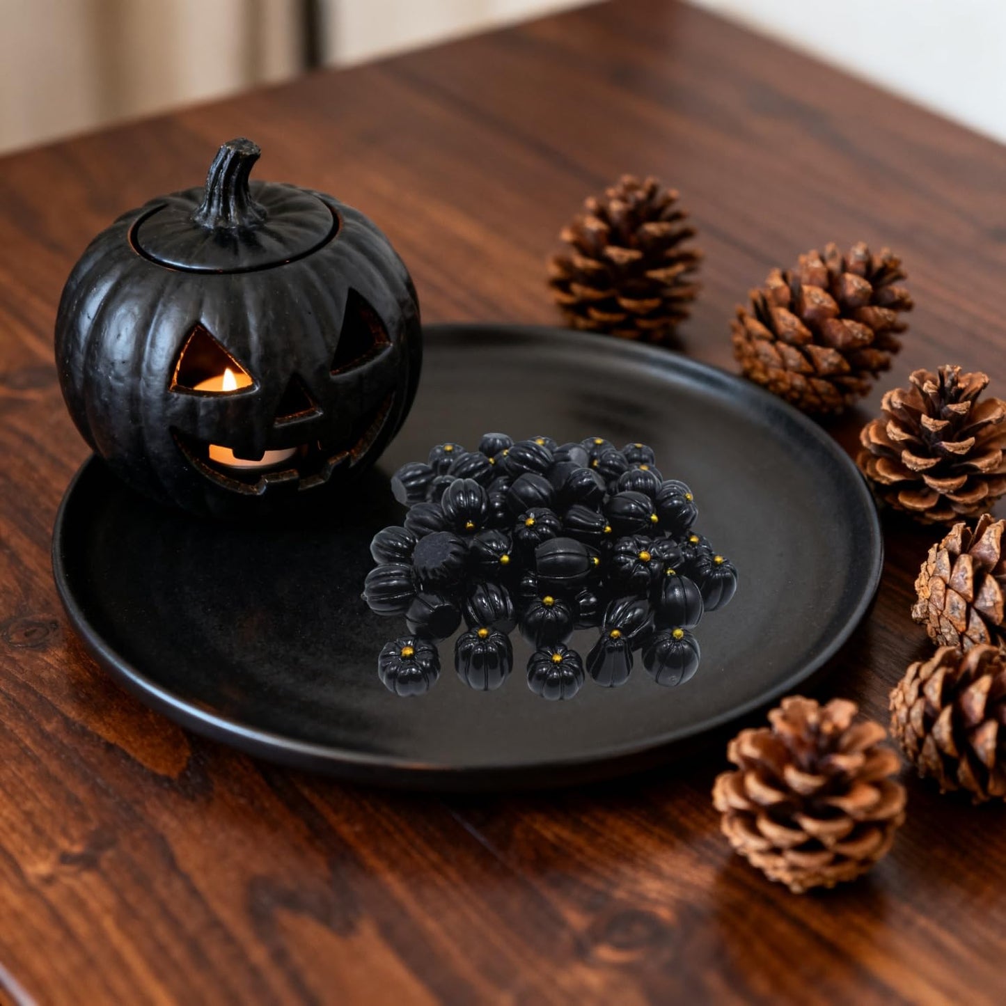 DoubleWood Mini Pumpkins for Crafts, 60Pcs Decorative Miniature Pumpkin, Little Fake Pumpkin, Black Pumpkins for Halloween Decor, Thanksgiving, Vase Filler (60, Black)