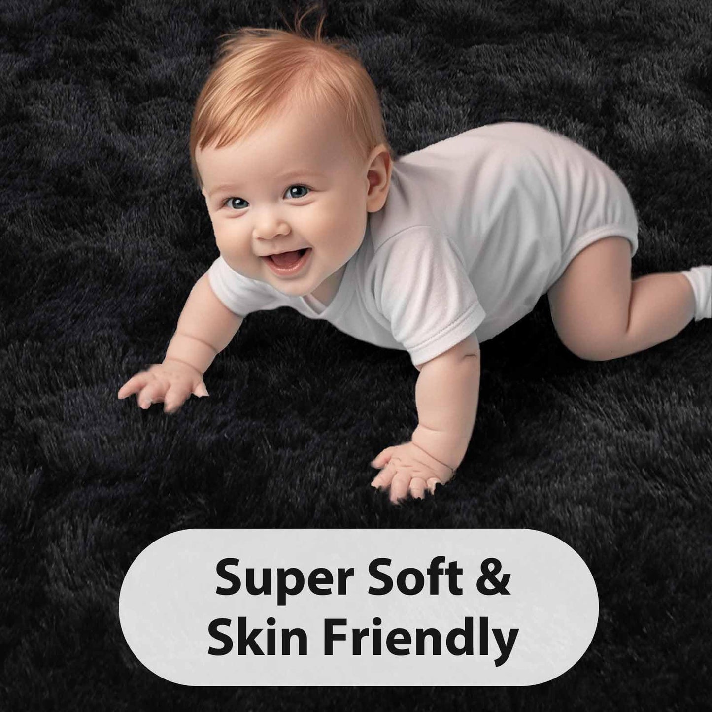 FinRèc 8x10 Feet Area Rugs for Living Room Bedroom, Fluffy Shaggy Large Rug, Non-Slip Soft Black Fuzzy Rugs for Nursery Kids Room Dorm Room Home Decor, Indoor Plush Floor Carpet